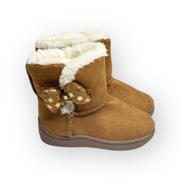 Garanimals ★ Faux Shearling Lined Baby Booties Boots ★ Star Printed Bow ★ Tan 4 - Picture 4 of 16